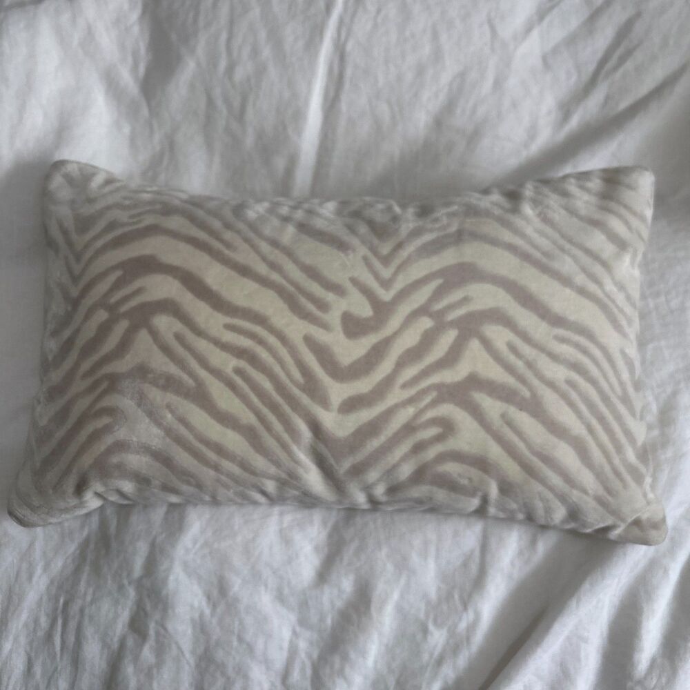 Threshold Velvet Jacquard Zebra Lumbar Throw Pillow Cream Gray 20"